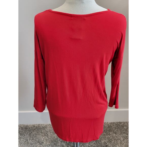 Design History Women's Red Embellished Top Small Studs Dolman Sleeve - Picture 8 of 9